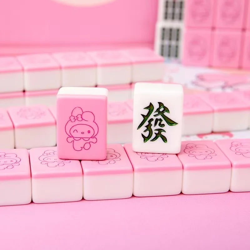26mm Mini 144pcs Sanrio My Melody Mahjong Set Hello Kitty Portable Travel Mahjong Board Game for Gathering Christmas Gift Toys (hello kitty memory match mahjong)