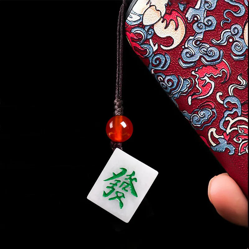 Burmese Jade Mahjong Keychain Bag Charm Phone Charm key holder Natural Cute Fashion White Keychains Jadeite Luxury (mahjong tile charm)