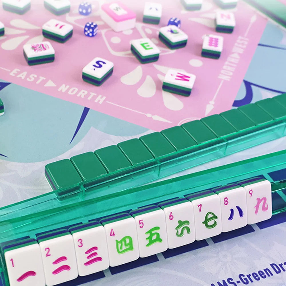 4 Layer Acrylic Mahjong Board Game Set 160pcs American Mahjong Tiles with Green Back Portable Travel Set for Adults Family Party (4 layer acrylic mahjong set)