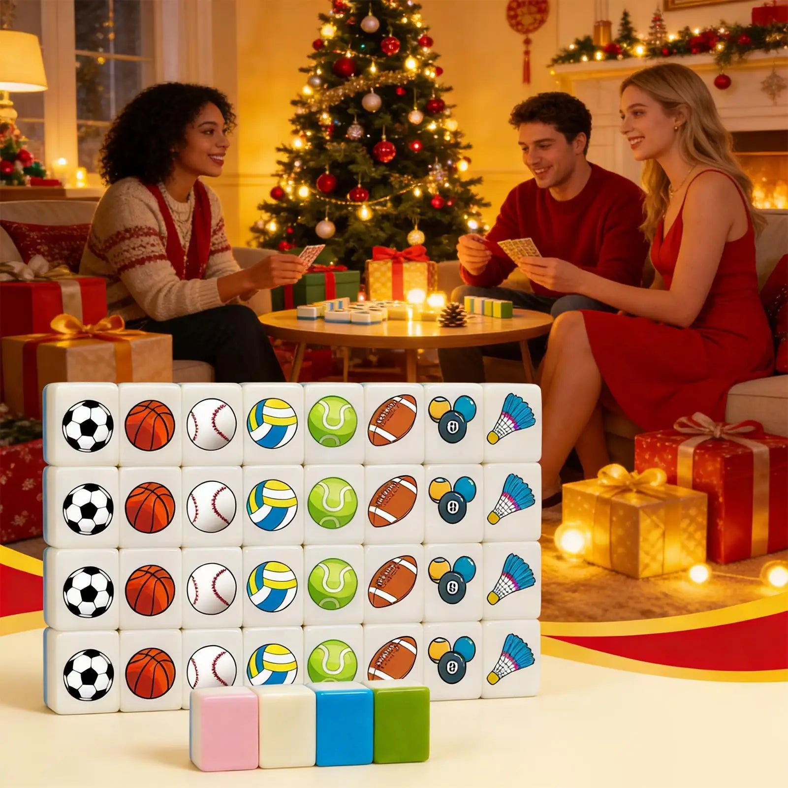 Mahjong Tile Set Portable Mah Jongg Toy Football Pattern Games Blocks Tiles For Men Women Youth Teens Daughter Family Friends (parent child mahjong toy)