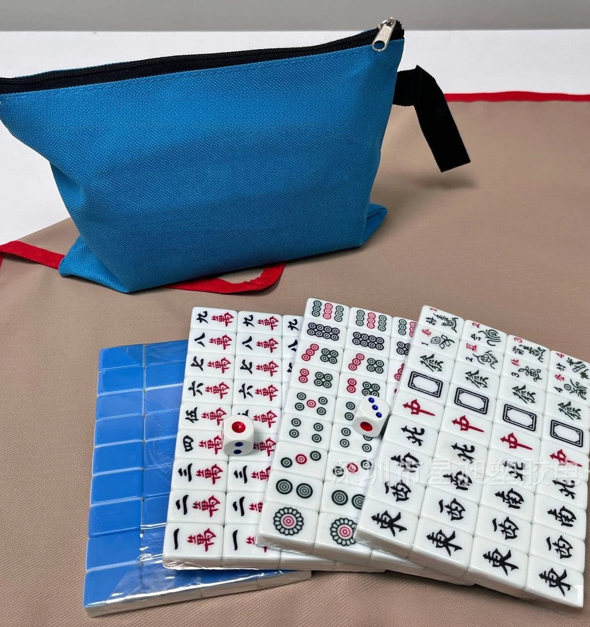 Mahjong Set with Handbag, 144 Numbered Tiles, 24 mm