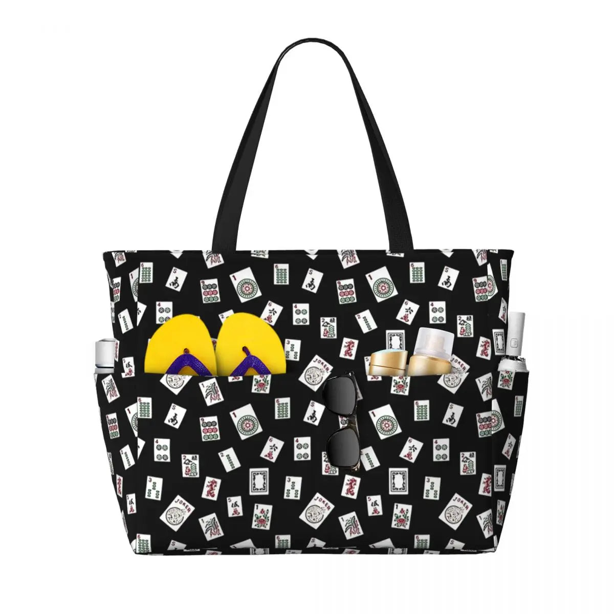 Mahjong Tile Green Dragon Vocan Beach Tote Bag Sport Gym Yoga Duffle Large Tote Bag Women Travel Bag Fitness bag (mahjong tote bag)