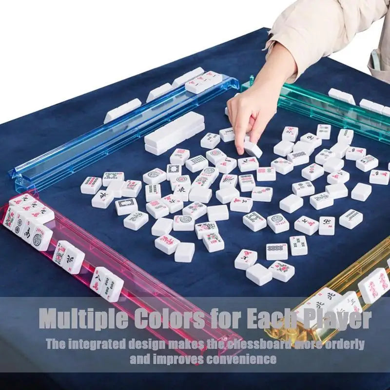 4PCS 2In1 Mahjong Racks Pushers Set Acrylic Storage Organizer Board Game Accessories Mah Jongg Toy Accessories (mahjong rack storage organizer)