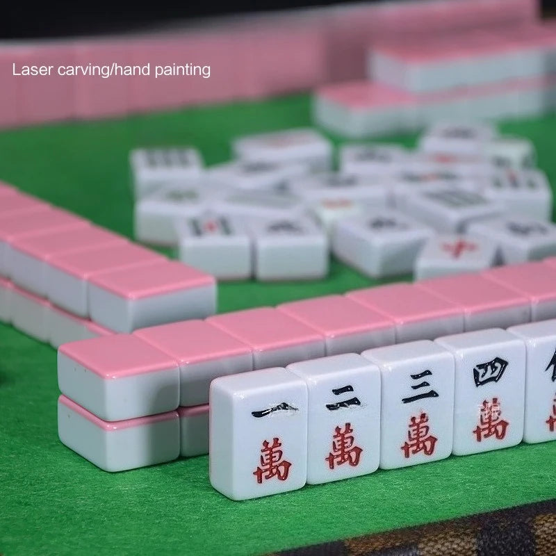 Chinese Numbered Mahjong Set 144 Tiles Portable Mini Mah-Jong Block with Handbag Dice Ruler Mahjong Board Game for Fun Camping (mahjong set with handbag)