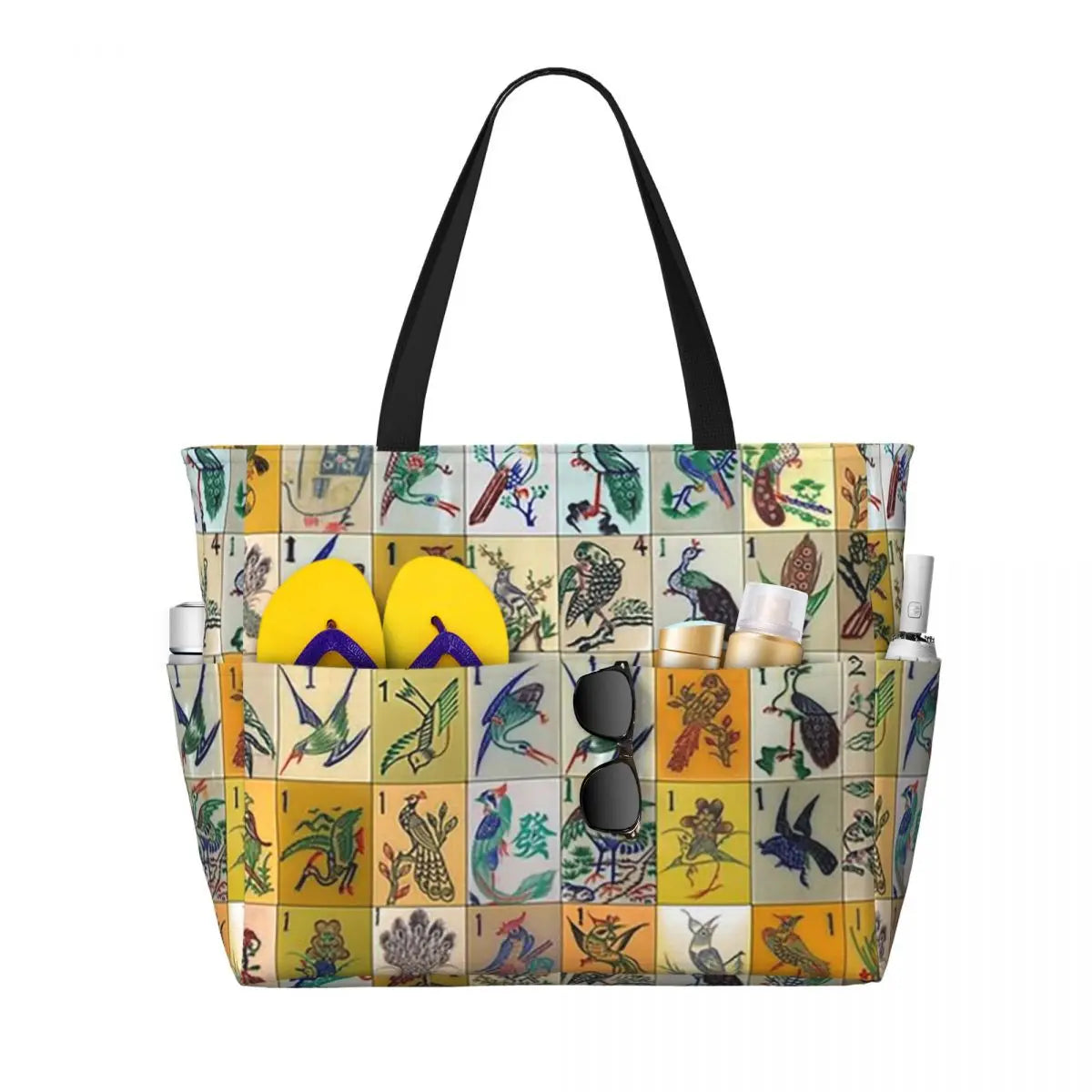 Mahjong Tile Green Dragon Vocan Beach Tote Bag Sport Gym Yoga Duffle Large Tote Bag Women Travel Bag Fitness bag (mahjong tote bag)