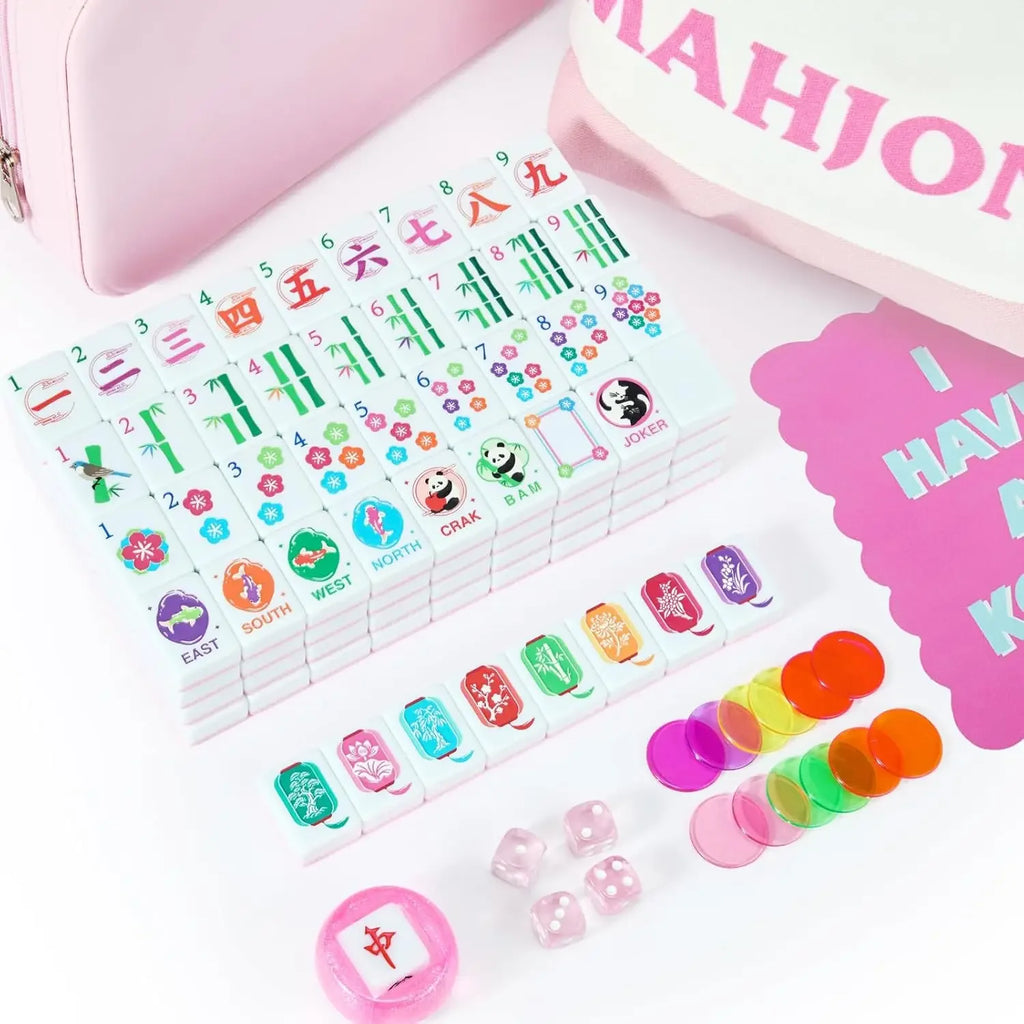 Elegant 3cm Carved American Mahjong Set | 160 Pink Back Melamine Tiles | Classic Strategy Game for Adults & Beginners (pink melamine mahjong set)