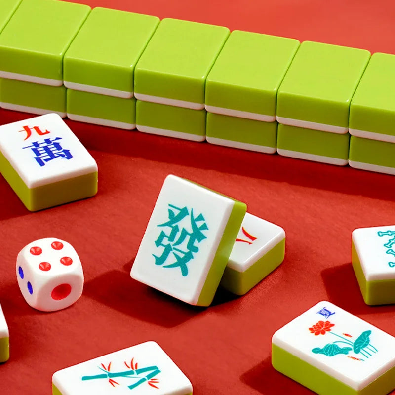 144-piece mahjong set, portable travel mahjong, table game for gatherings, Halloween and Christmas gift (mahjong tile holder)