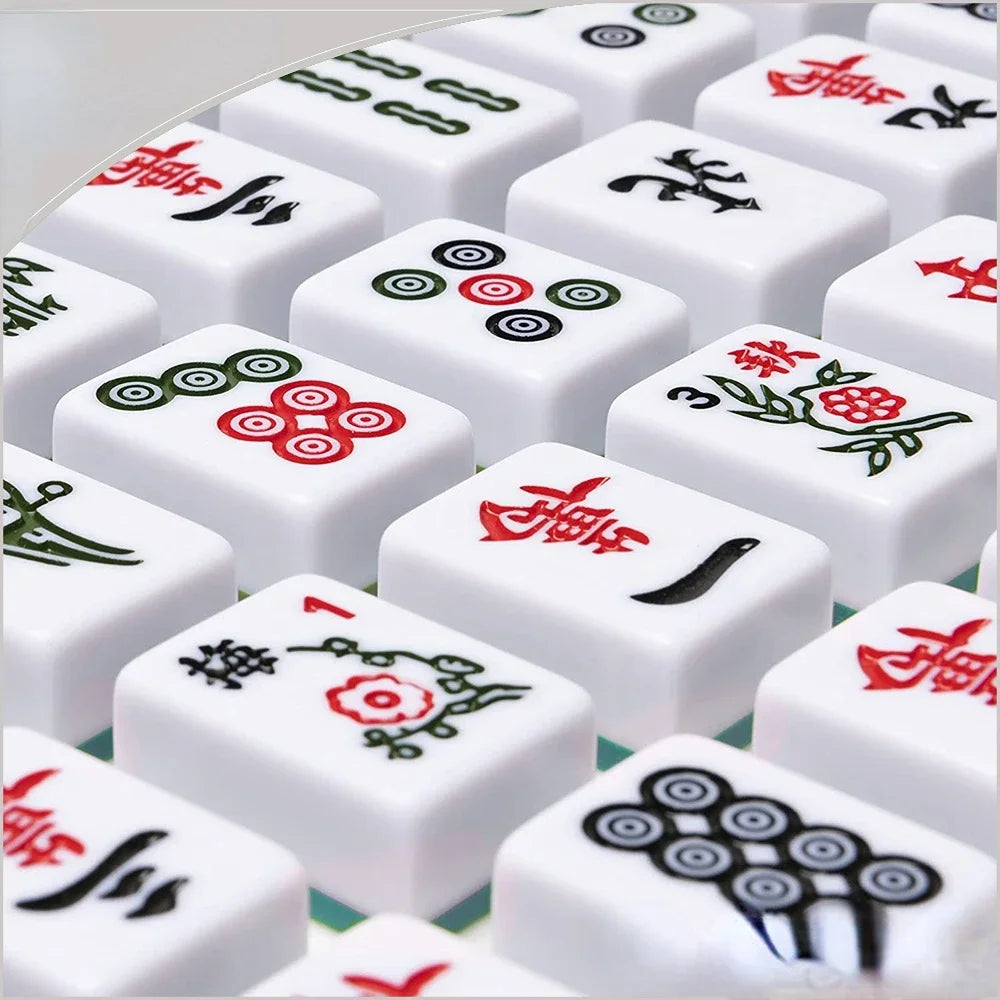 Luxury classic mahjong game set, 152 mahjong cards, with wooden storage box, suitable for indoor games (mahjong card set wooden box)