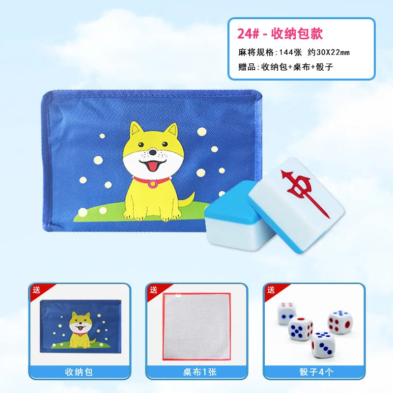 24mm Household Mahjong Tile Hand Rubbing Green Blue Pink Adult Mahjong Game Full Set 144Blocks Cartoon Mahjong Cards Friend Gift (green mahjong tiles)