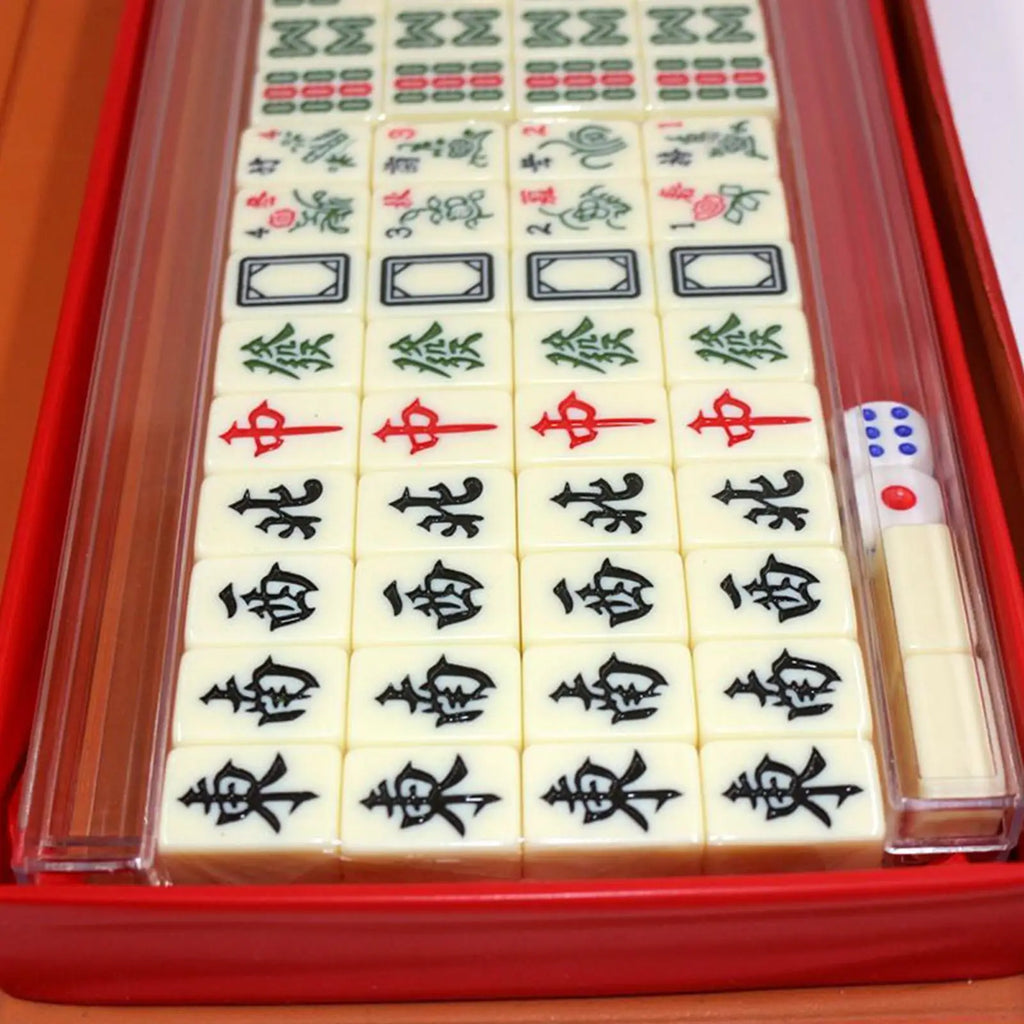 144pcs Mahjong Set Complete Tiles with 4 Racks Travel & Home Game for Family Gathering Party Entertain Portable Mini Mahjong (mahjong set with racks)