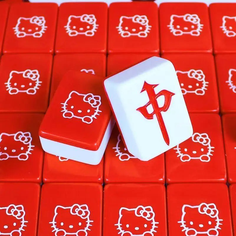 144pcs Sanrio Mahjong Full Set Hello Kitty My Melody Mini 26mm Portable Red Pink Mahjong Toys Family Party Games Christmas Gifts (sanrio mahjong set)