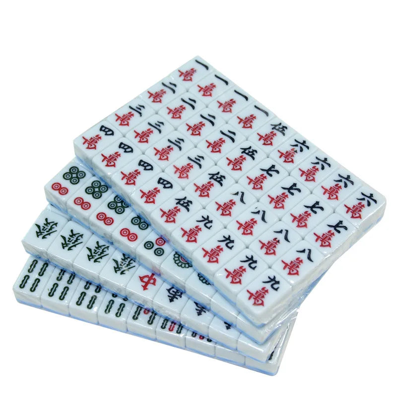 Chinese Numbered Mahjong Set 144 Tiles Portable Mini Mah-Jong Block with Handbag Dice Ruler Mahjong Board Game for Fun Camping (mahjong set with handbag)