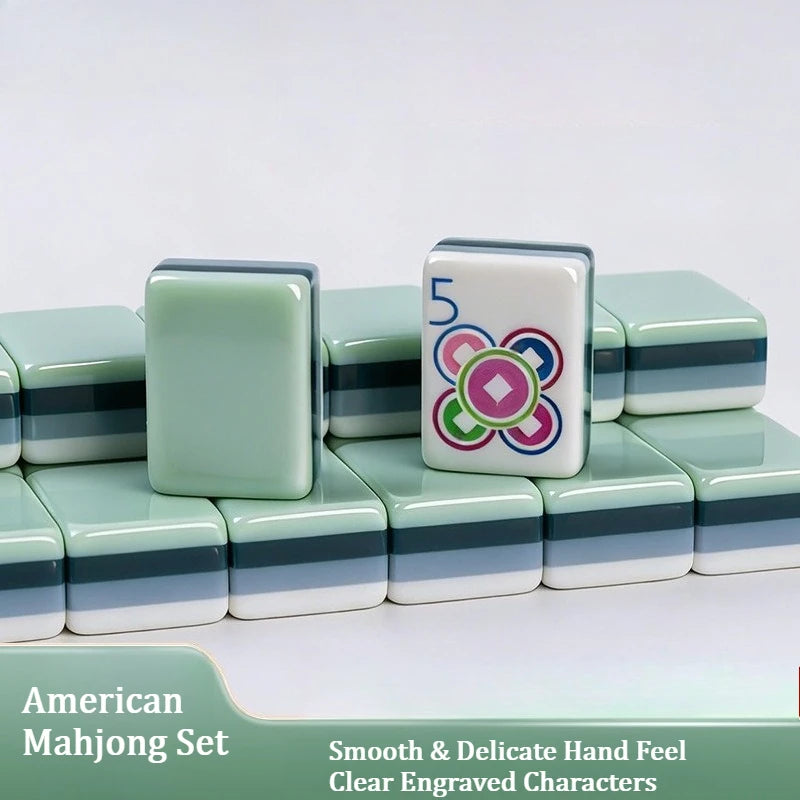 American Mahjong Set Acrylic Material Dark Green Color 4-Layer Mahjong Tiles Suitable for Home Party Outdoor Leisure Activities (dark green mahjong set)