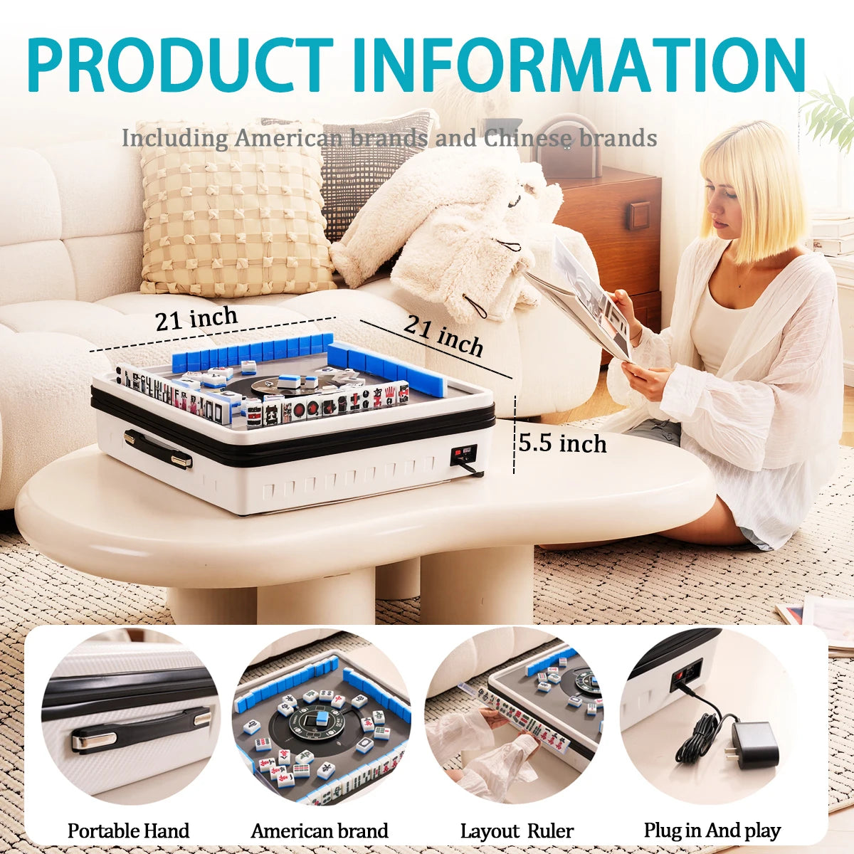 Portable Automatic American & Chinese-Style Mahjong Table With Magnetic Tiles Hand-Held Mini-Gambling Table (magnetic mahjong table)