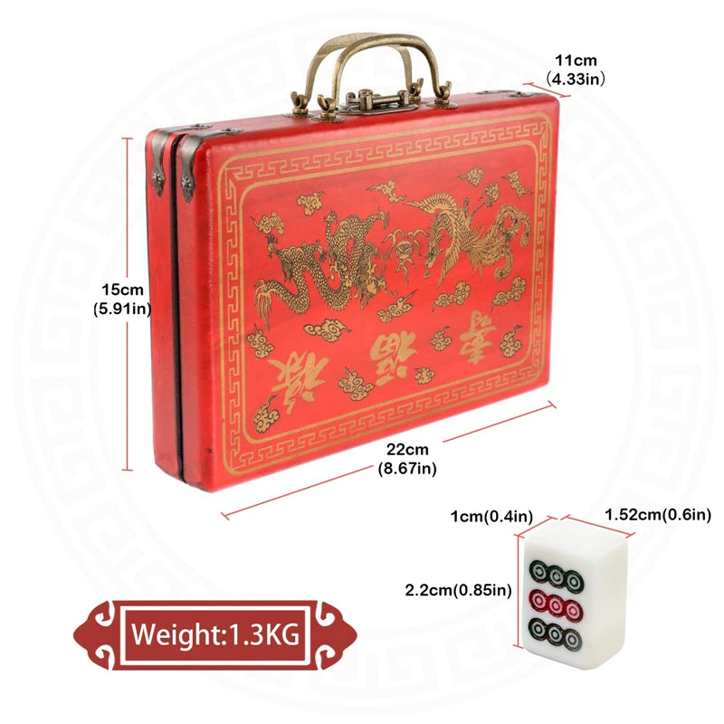 144 Tiles Mini Chinese Numbered Mahjong Set with Antique Storage Box Chinese Traditional Mahjong Family Tabletop Game Leisure (antique box mahjong set)