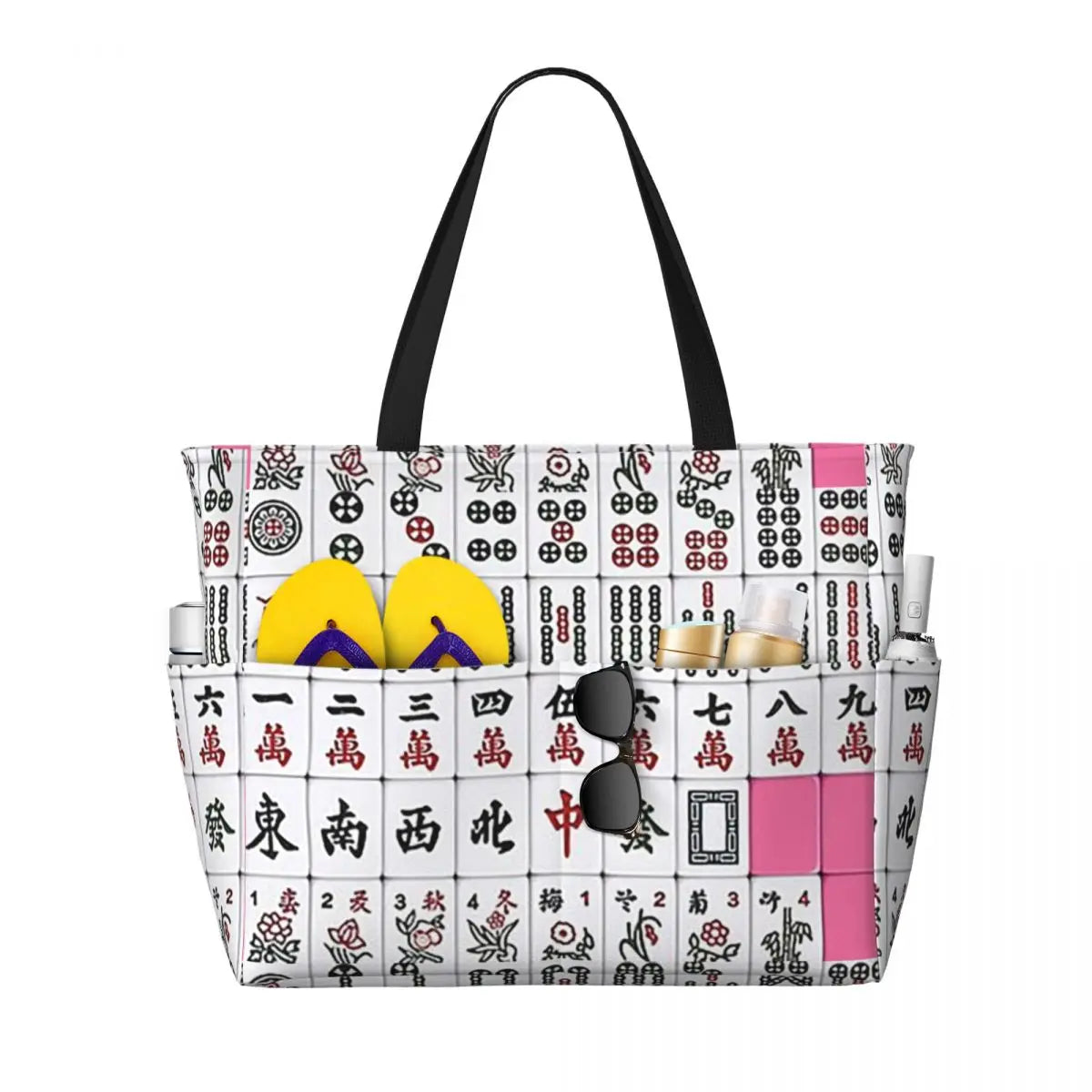 Mahjong Tile Green Dragon Vocan Beach Tote Bag Sport Gym Yoga Duffle Large Tote Bag Women Travel Bag Fitness bag (mahjong tote bag)