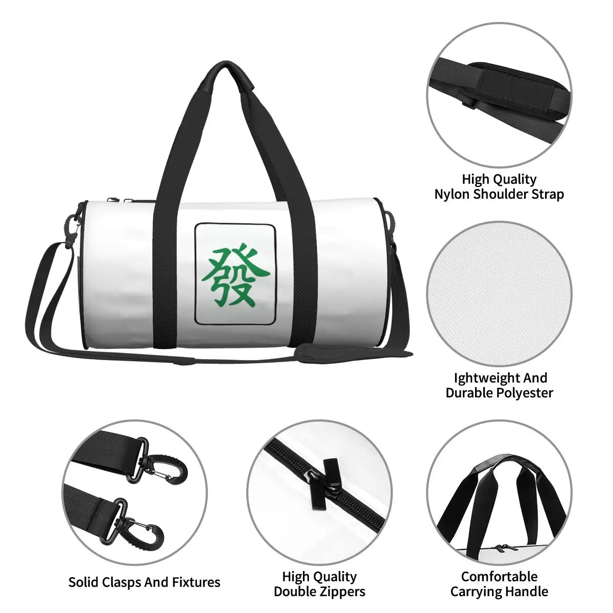 Mahjong Duffle Bag, Green Dragon Print, Large