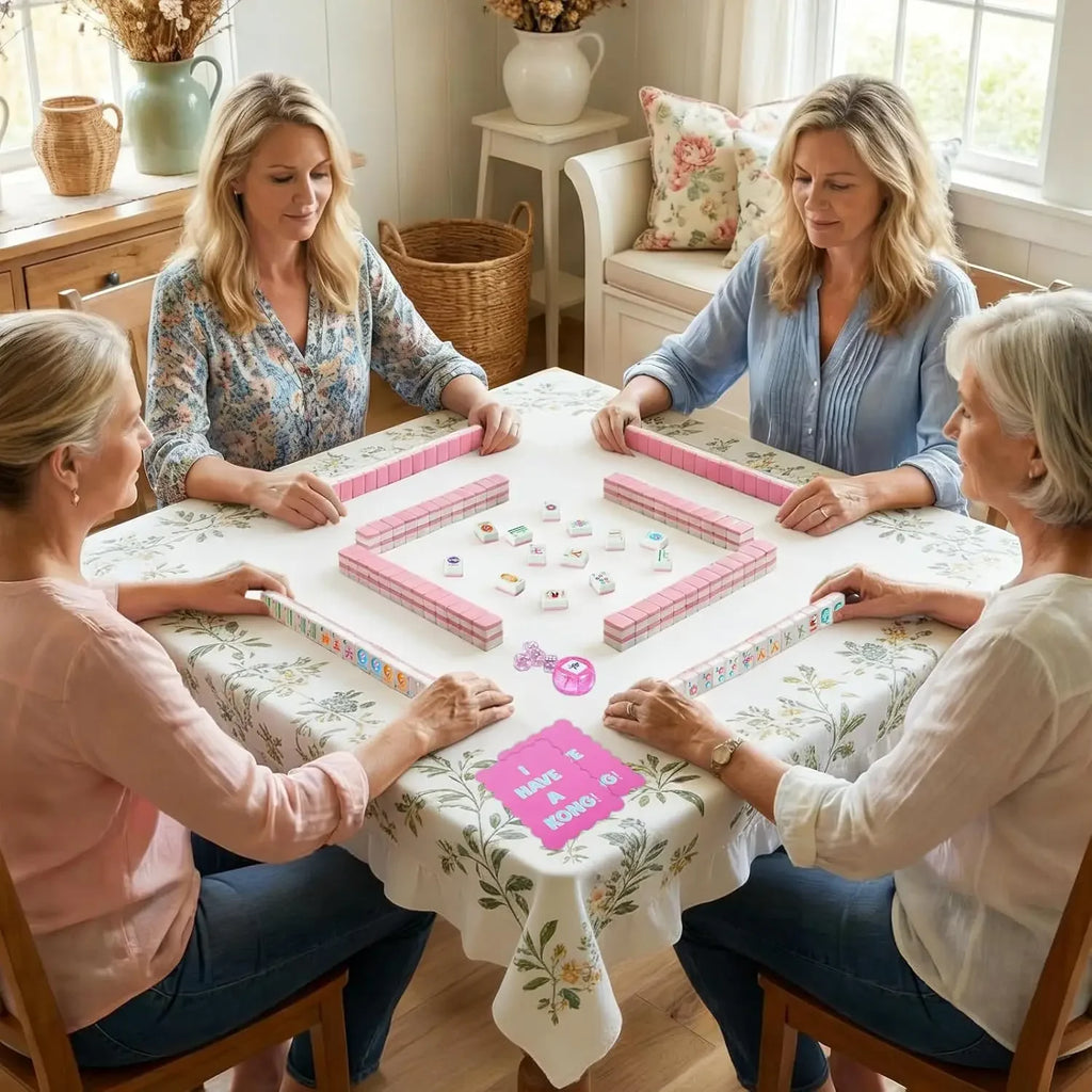 Elegant 3cm Carved American Mahjong Set | 160 Pink Back Melamine Tiles | Classic Strategy Game for Adults & Beginners (pink melamine mahjong set)