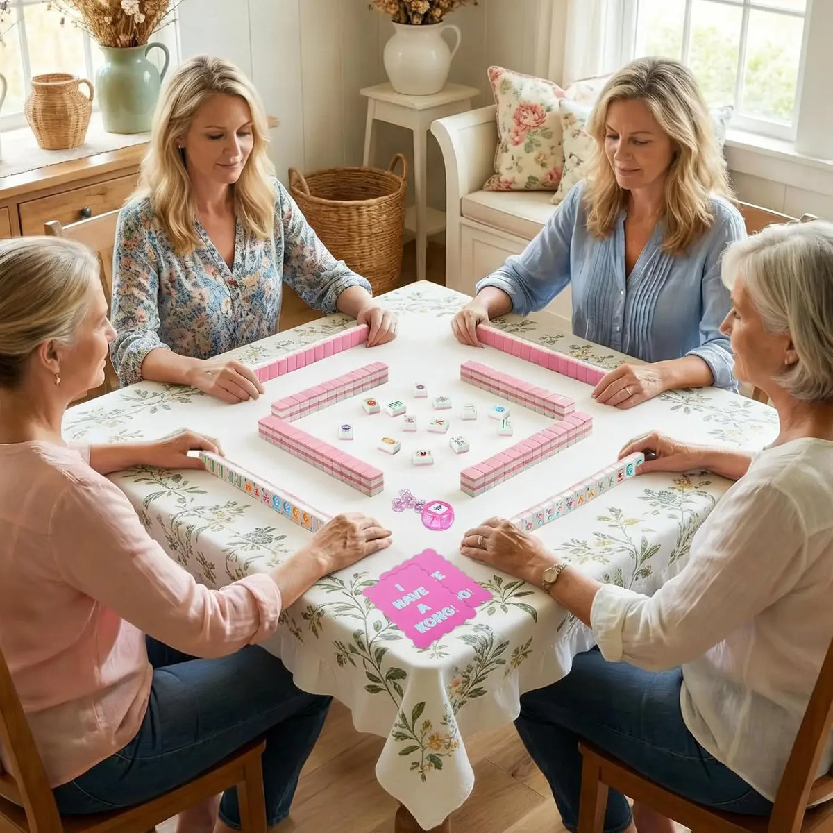 Pink Melamine Mahjong Set, 160 Tiles, 30 mm Carved | Azalea