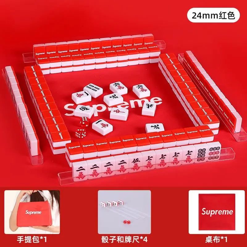 Sanrio Numbered Mahjong 144pcs Mini 24mm Hello Kitty Mahjong Full Set with Handbag Dice Pink Red Tiles for Fun Gathering Camping (hello kitty mahjong set)