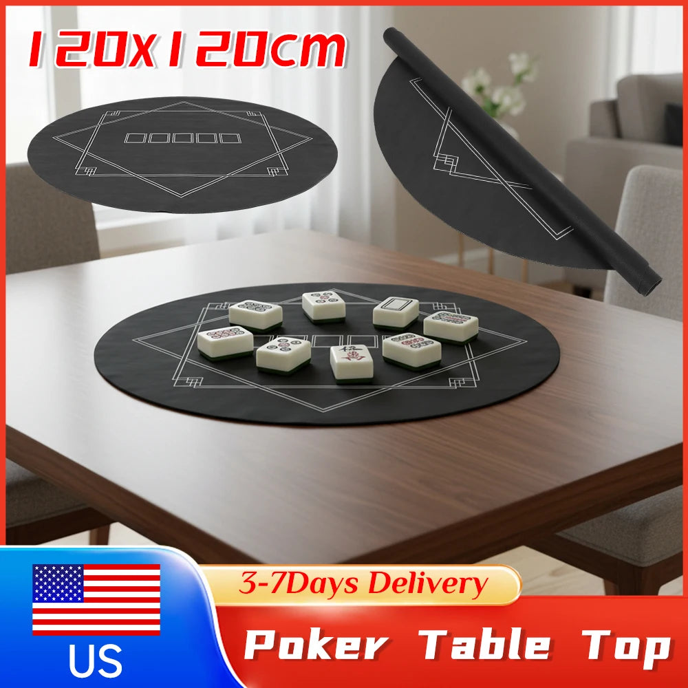 Portable Poker Tablecloth Rubber Casino Game Mat 120x120cm Hemmed Edges Table Top Layout for Texas Poker Mahjong Gaming Use New (mahjong tablecloth mat)