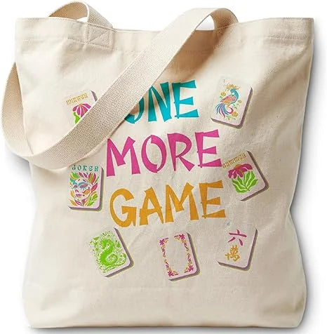Mahjong Cocktail Tote Bag Versatile Canvas Shoulder Bag for Women Casual Reusable Picnic Beach Shopping Handbag Minimalist White (mahjong leather shoulder bag)