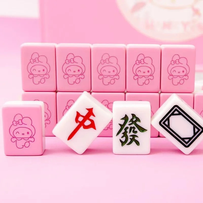 26mm Mini 144pcs Sanrio My Melody Mahjong Set Hello Kitty Portable Travel Mahjong Board Game for Gathering Christmas Gift Toys (hello kitty memory match mahjong)