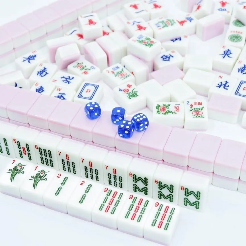 Complete American Mahjong Set with 166 Pink Tiles Dice Chips and Carrying Bag (american mahjong set pink tiles)