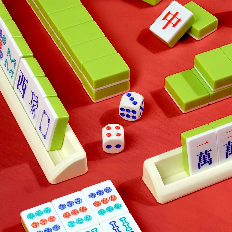 144-piece mahjong set, portable travel mahjong, table game for gatherings, Halloween and Christmas gift (mahjong tile holder)