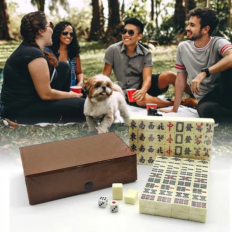 Chinese Mahjong Game Set 144 White Engraved Mini Tiles For Family Gathering For Chinese Style Game Play Family Leisure Time (engraved mahjong tiles)