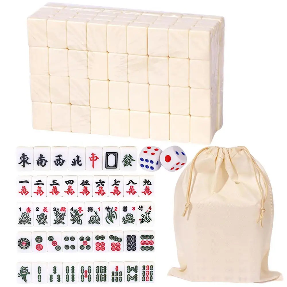 Chinese Mahjong Game Set 144 White Engraved Mini Tiles For Family Gathering For Chinese Style Game Play Family Leisure Time (engraved mahjong tiles)