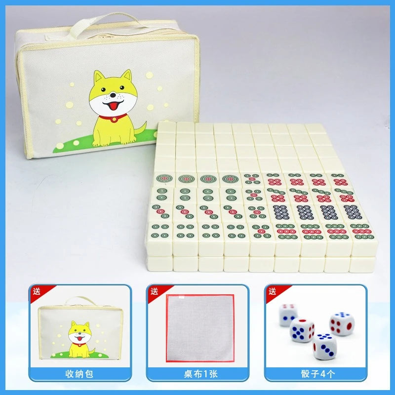 24mm Household Mahjong Tile Hand Rubbing Green Blue Pink Adult Mahjong Game Full Set 144Blocks Cartoon Mahjong Cards Friend Gift (green mahjong tiles)