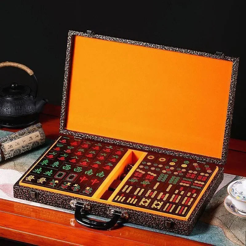 Blood sandalwood Chinese tiles are real mahjong high-end household hand-rubbed large red sandalwood mahjong gifts for (sandalwood mahjong tiles)