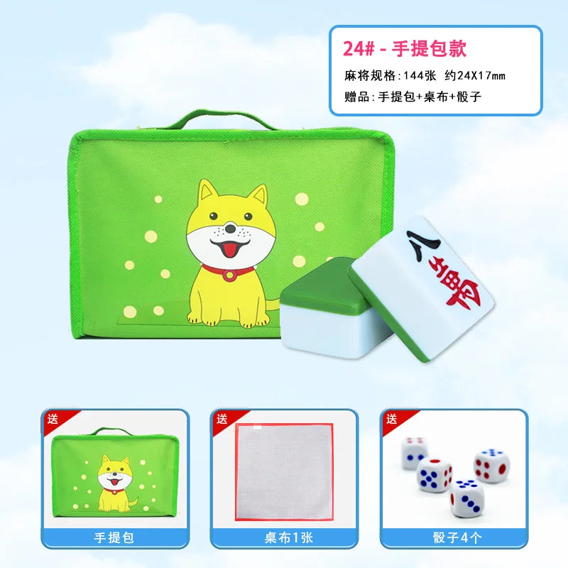24mm Household Mahjong Tile Hand Rubbing Green Blue Pink Adult Mahjong Game Full Set 144Blocks Cartoon Mahjong Cards Friend Gift (green mahjong tiles)