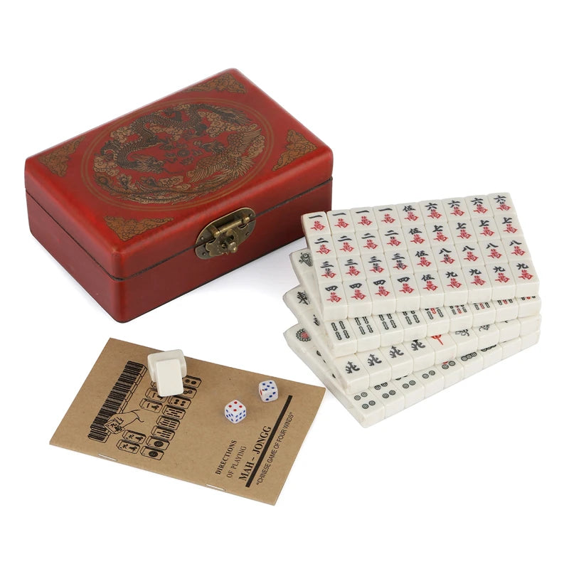 Chinese Majong Set 144PCS Mahjong Tile Set with Storage Box Classic Traditional Chinese Family Tabletop Game for Travel Party (chinese mahjong storage box set)