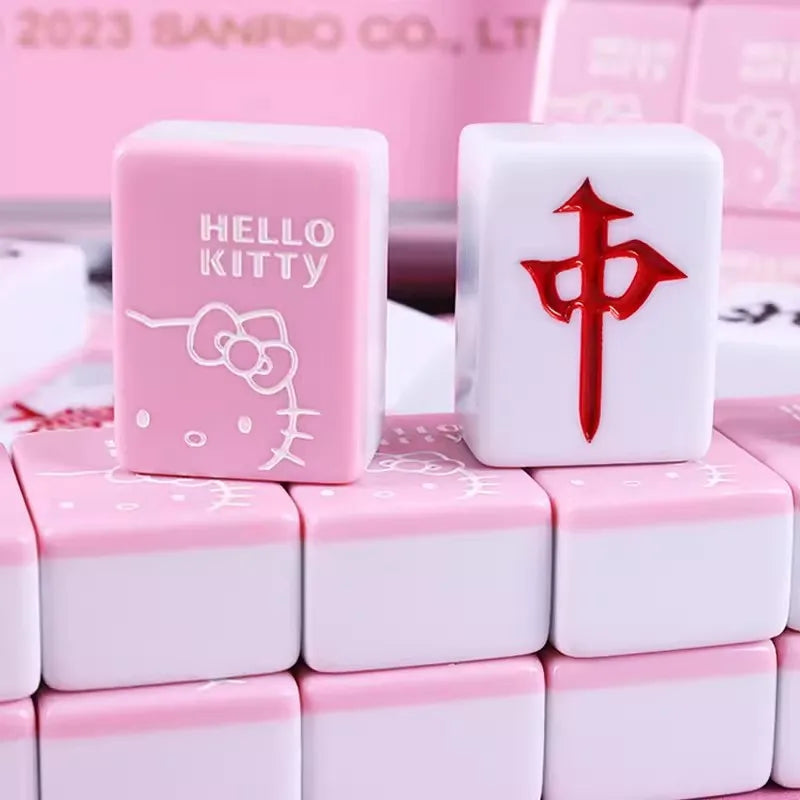 Small 26mm Sanrio Melody Mahjong Set with Numbers Kuromi Pochacco Hello Kitty Puzzle Board Game Chess Cards Friends Family Gift (kuromi mahjong set)