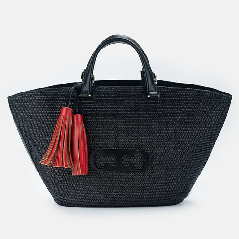 2026SS Style Eco-Friendly Woven Straw Bucket Bag Large Capacity Beach Basket Bag Women Shopping Shoulder Handbag (mahjong straw bag)