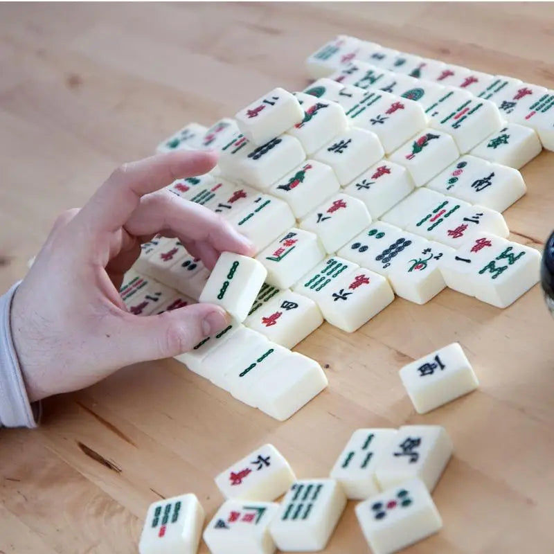 Chinese Mahjong Game Set 144 White Engraved Mini Tiles For Family Gathering For Chinese Style Game Play Family Leisure Time (engraved mahjong tiles)