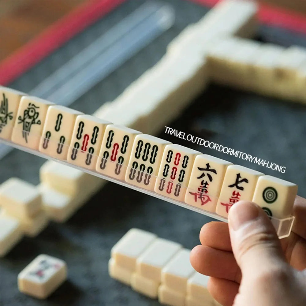 144pcs Mahjong Set Complete Tiles with 4 Racks Travel & Home Game for Family Gathering Party Entertain Portable Mini Mahjong (mahjong set with racks)