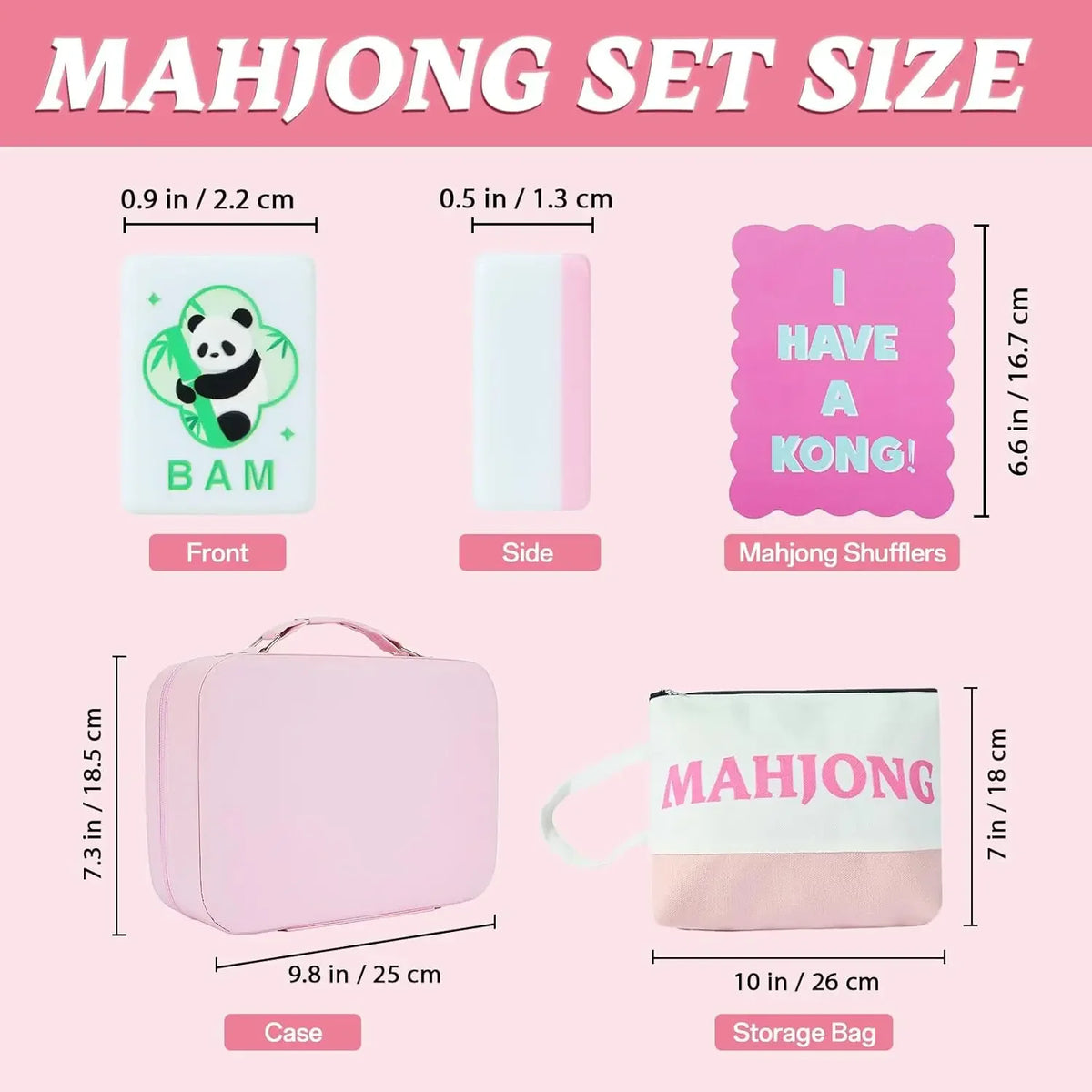 Pink Melamine Mahjong Set, 160 Tiles, 30 mm Carved | Azalea