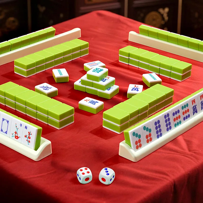 144-piece mahjong set, portable travel mahjong, table game for gatherings, Halloween and Christmas gift (mahjong tile holder)