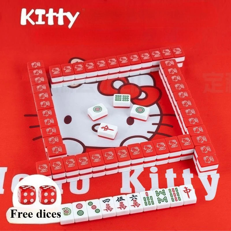 26mm Mini 144pcs Sanrio My Melody Mahjong Set Hello Kitty Portable Travel Mahjong Board Game for Gathering Christmas Gift Toys (hello kitty memory match mahjong)