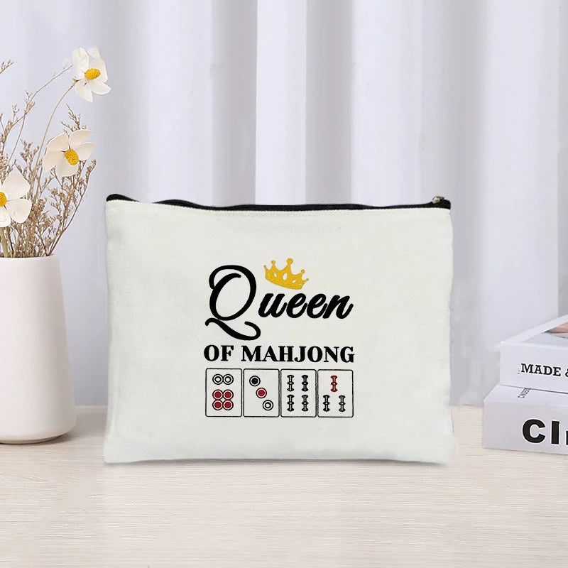 Mahjong Cosmetic Bag, Printed Canvas, Zipped