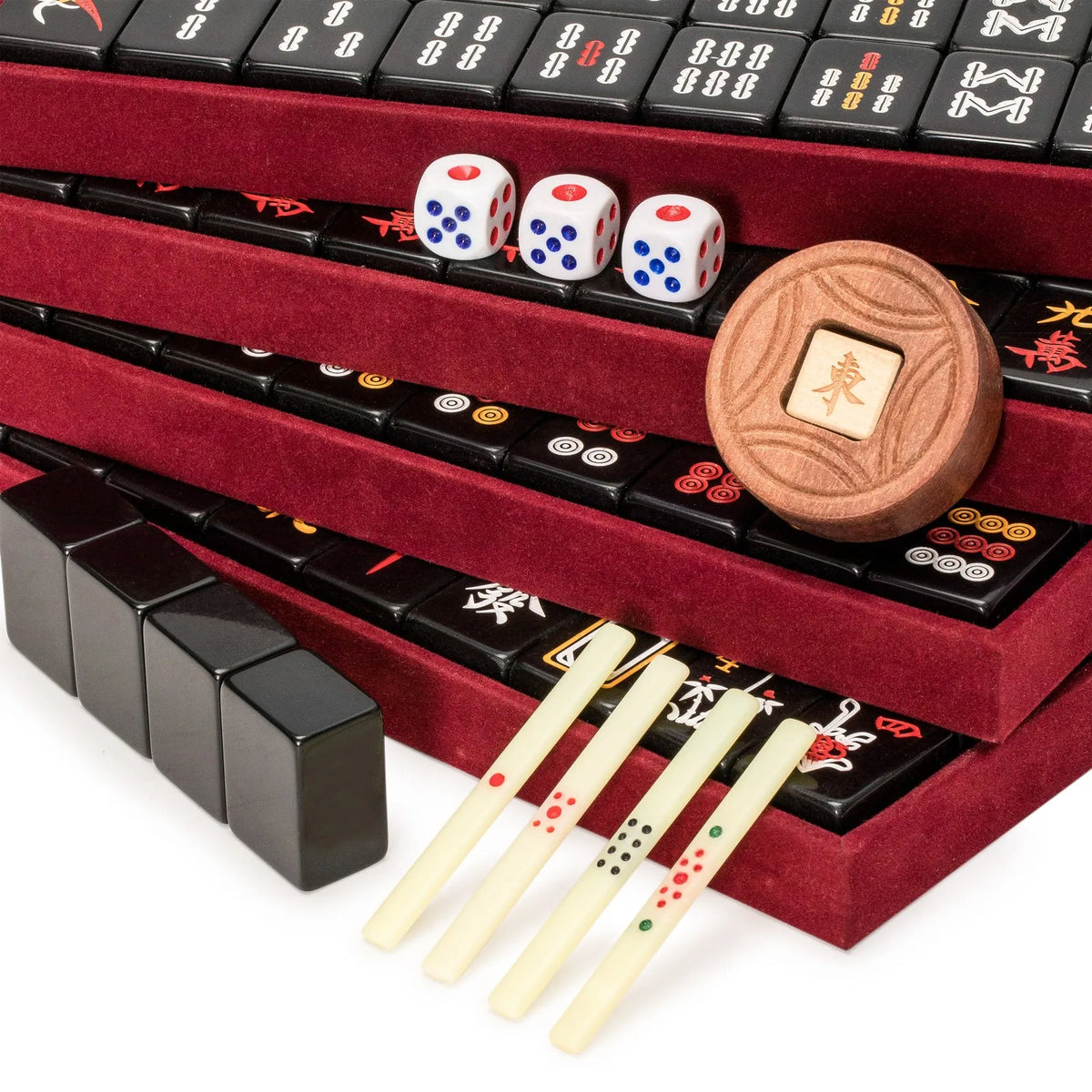Chinese Mahjong Game Set Jet Set with 148 Black Tiles and Wooden Case (black tile mahjong set)
