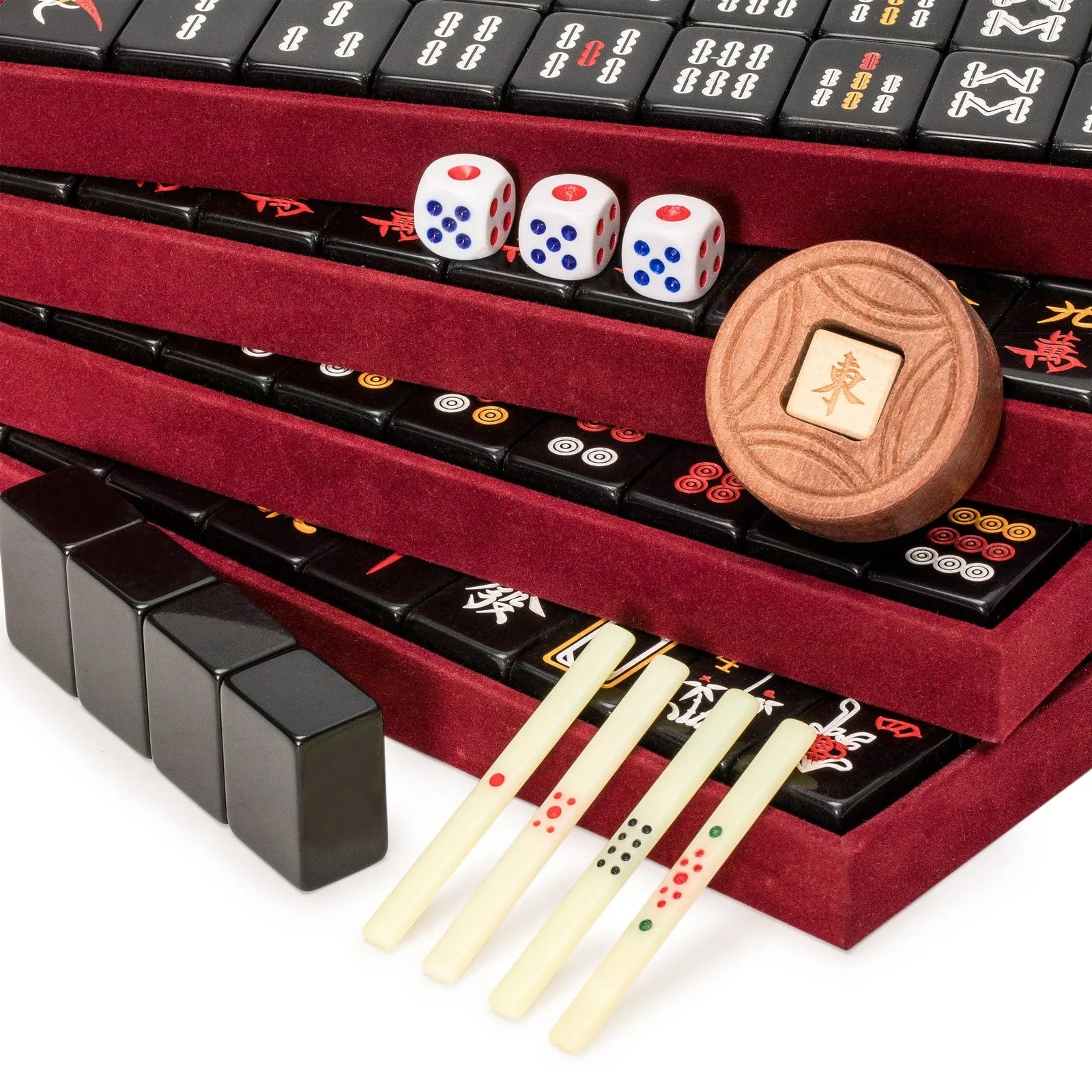 Chinese Mahjong Game Set Jet Set with 148 Black Tiles and Wooden Case (black tile mahjong set)
