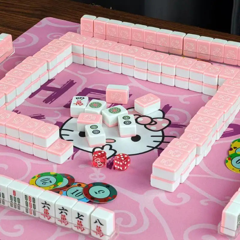 Living Room Decor Mahjong Block Home Entertainment Portable Sanrio Hello Kitty Mini Size 26mm Flawless Pink Red Mahjong Game Set (hello kitty mahjong blocks)