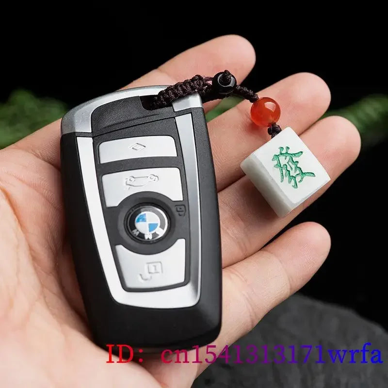 Burmese Jade Mahjong Keychain Bag Charm Phone Charm key holder Natural Cute Fashion White Keychains Jadeite Luxury (mahjong bag charm)