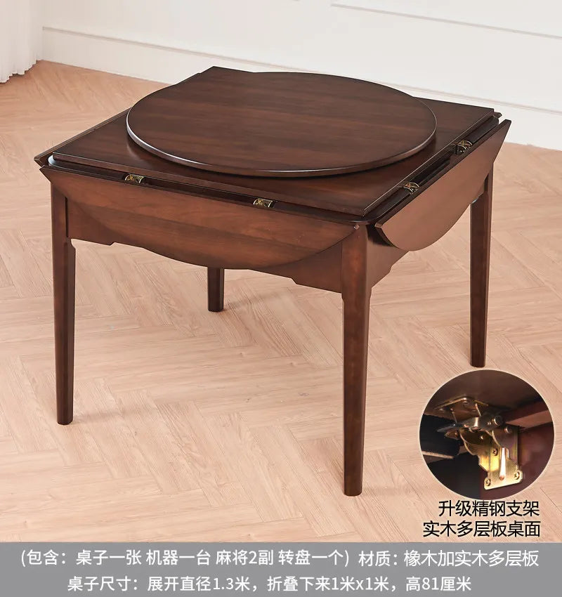Solid mahjong machine Automatic dining table Dual-purpose electric mahjong table Round foldable (solid wood mahjong table)