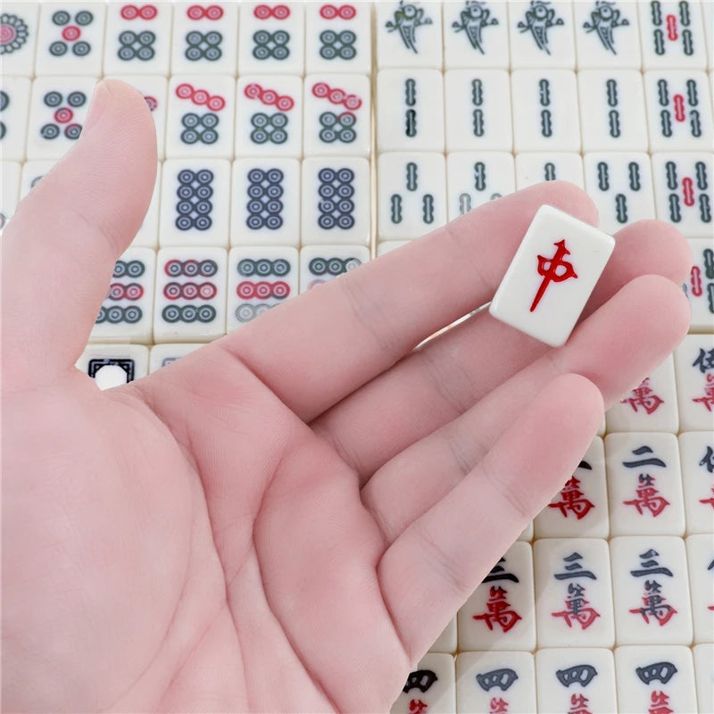 Chinese Mahjong Game Set 144 White Engraved Mini Tiles For Family Party Portable Chinese Numbered Mahjong Toy Set with Box (white engraved mahjong set)