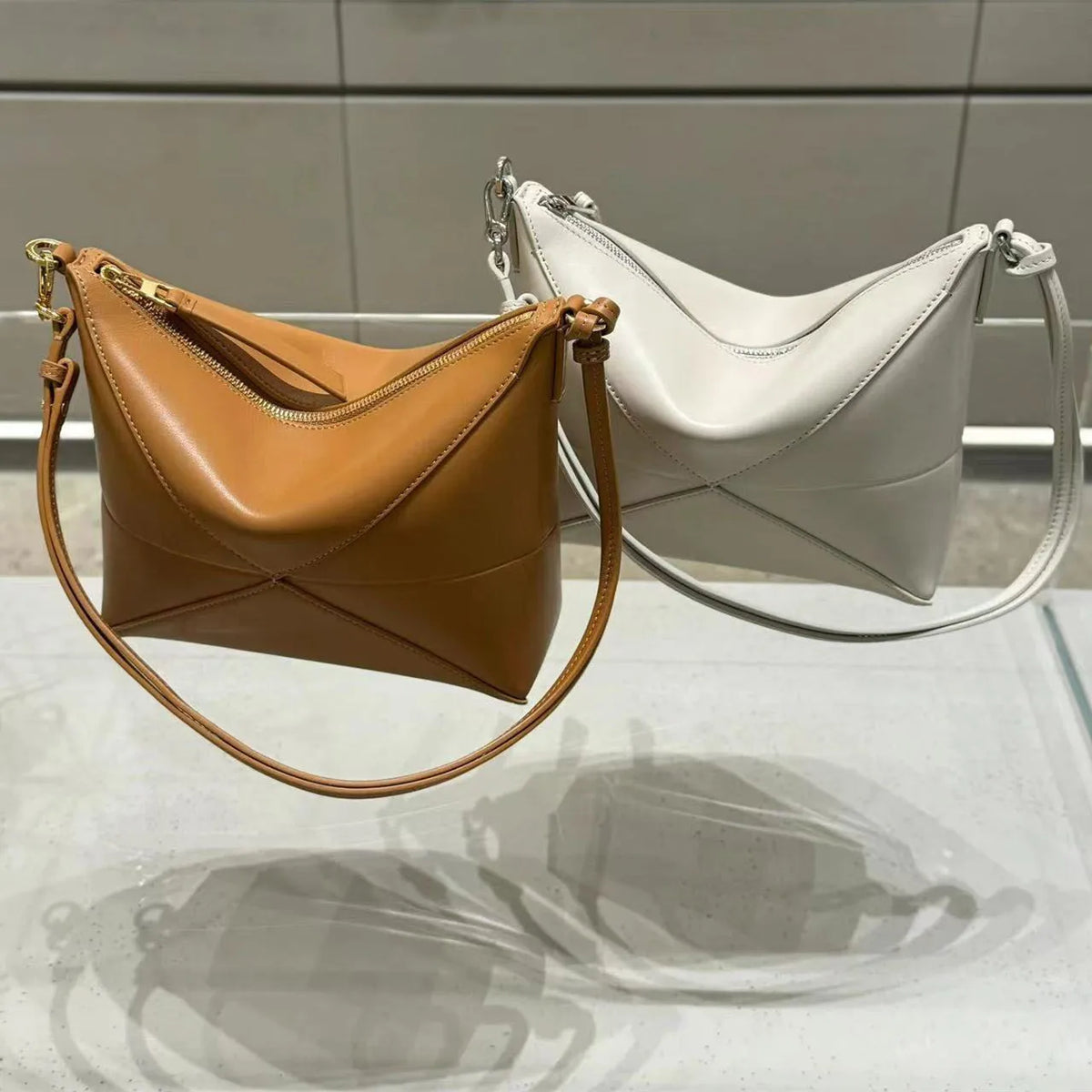 Mahjong Crossbody Bag, Geometric Folding Leather